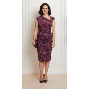 Ralph Lauren Black Label Paisley Ruched Waist Sheath Dress Womens Sz 14P NWT